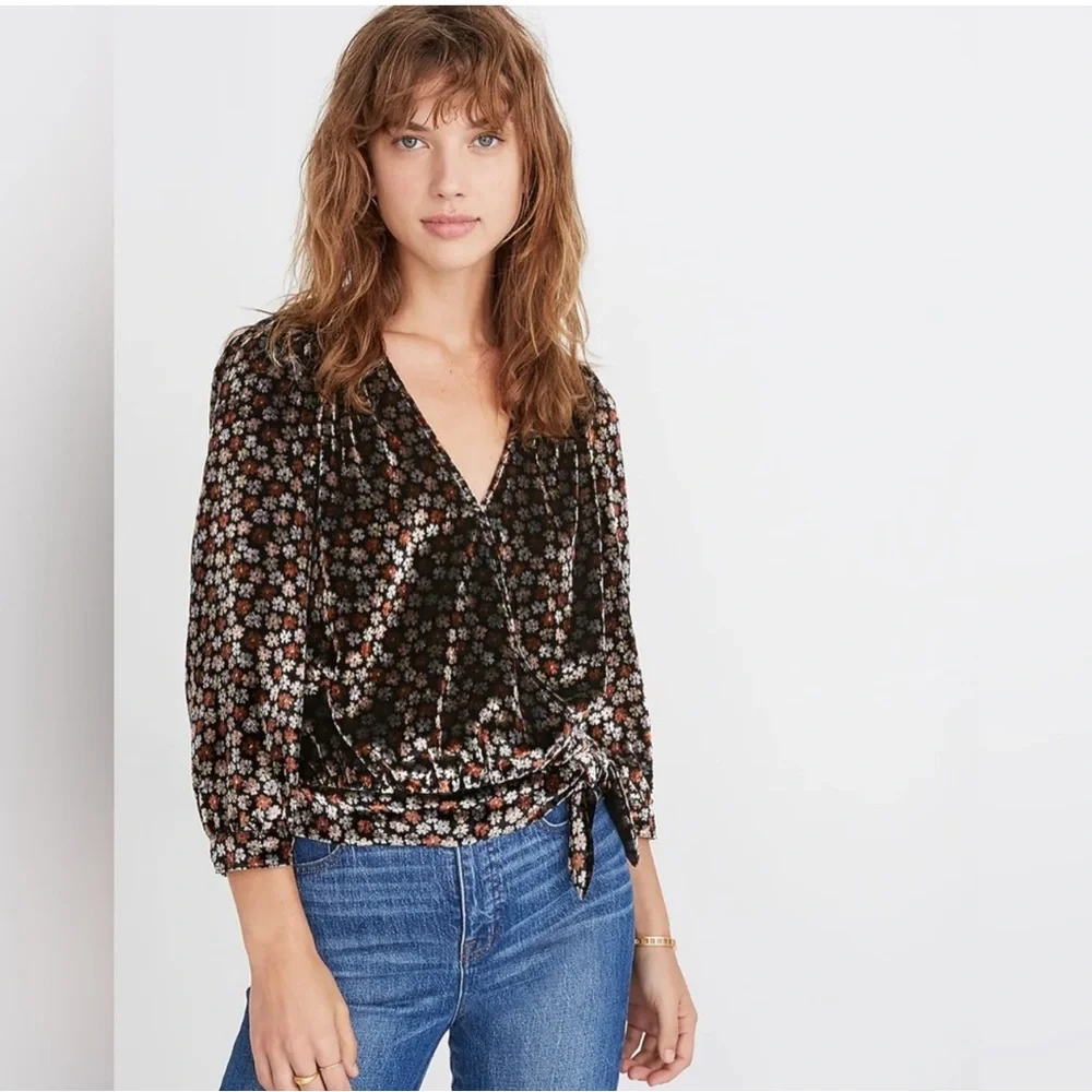 Madewell Velvet Wrap Top in
Petite Blooms - Picture 1 of 7